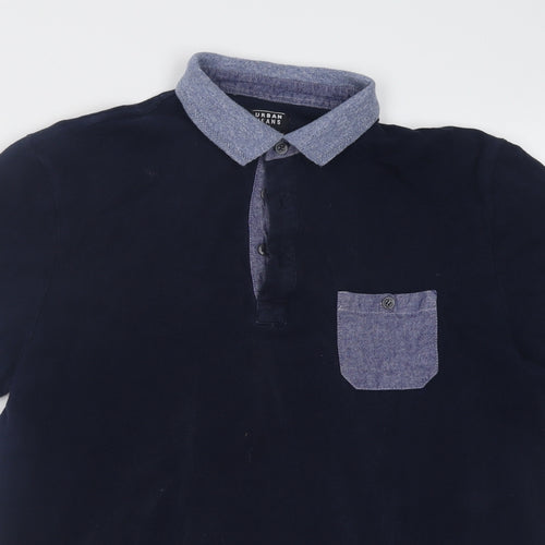 urban jeans Mens Blue  Cotton  Polo Size L Collared Button