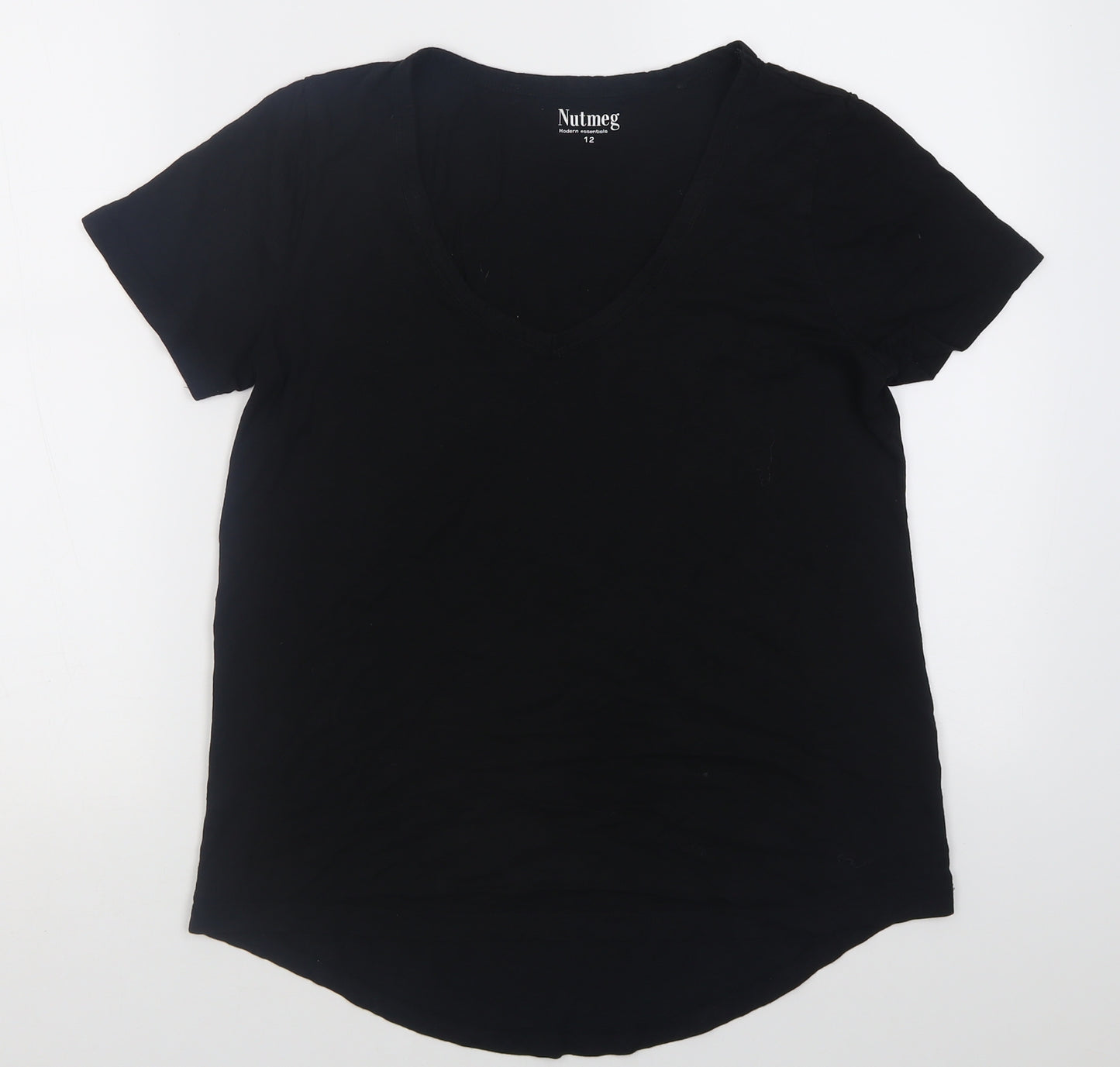 Nutmeg Womens Black  Cotton Basic T-Shirt Size 12 V-Neck