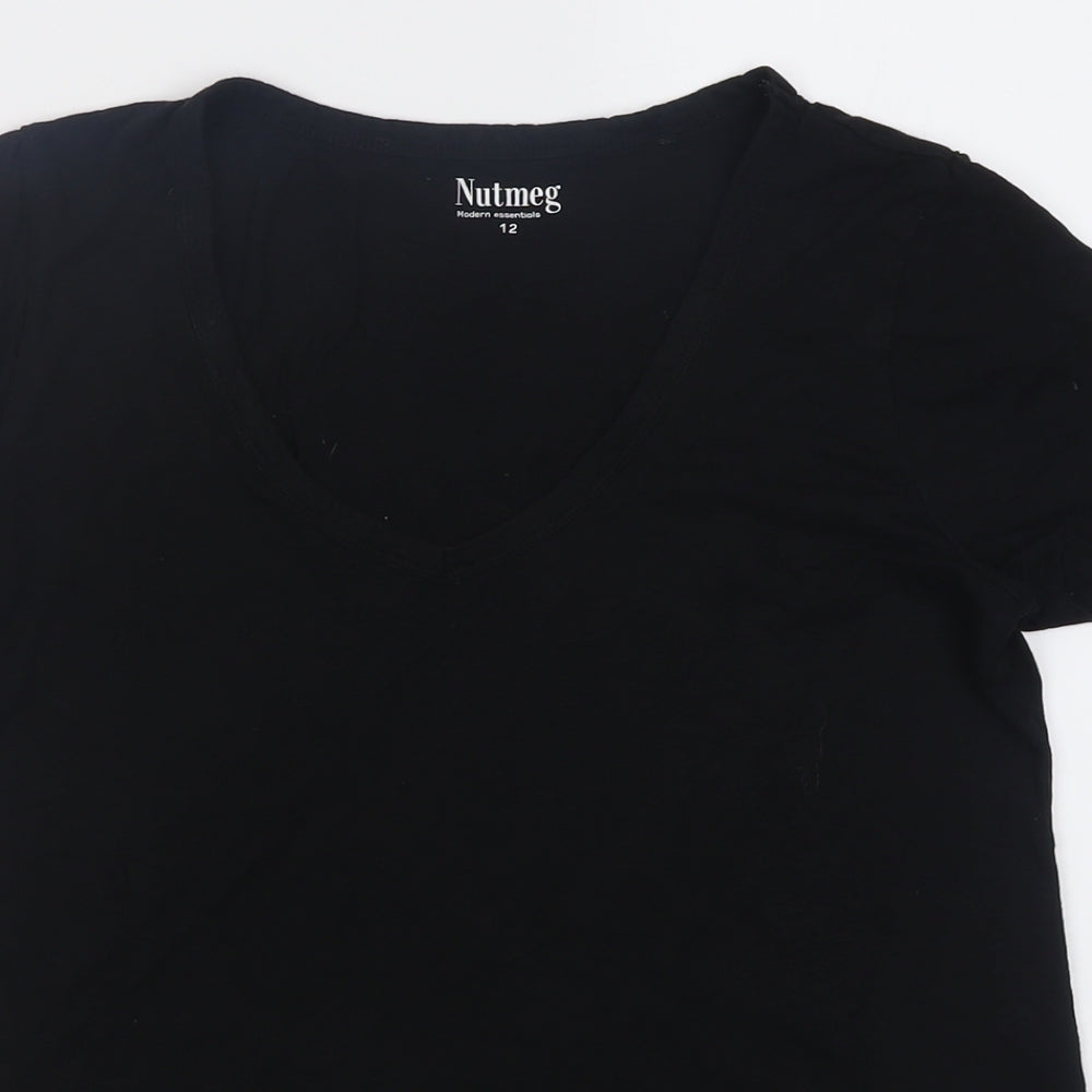 Nutmeg Womens Black  Cotton Basic T-Shirt Size 12 V-Neck