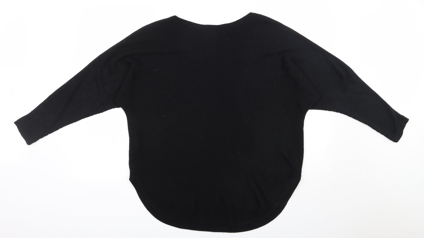 Debenhams Womens Black Round Neck  Acrylic Henley Jumper Size 16
