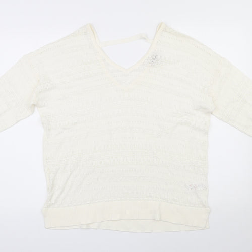 Spirit Womens Ivory V-Neck  Cotton Pullover Jumper Size 16