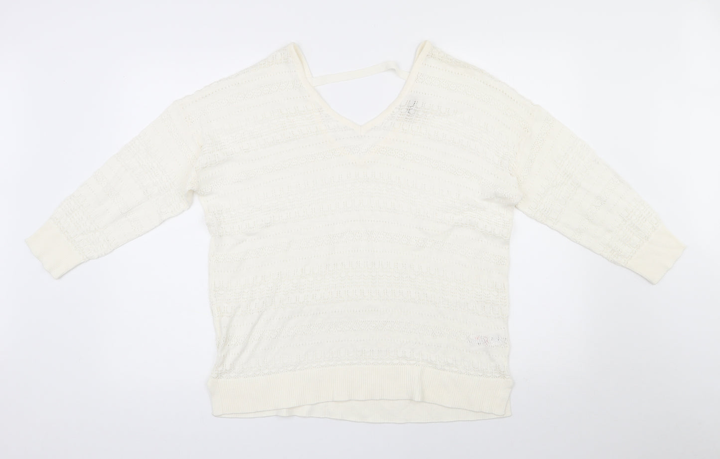 Spirit Womens Ivory V-Neck  Cotton Pullover Jumper Size 16