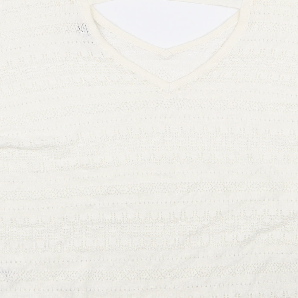 Spirit Womens Ivory V-Neck  Cotton Pullover Jumper Size 16