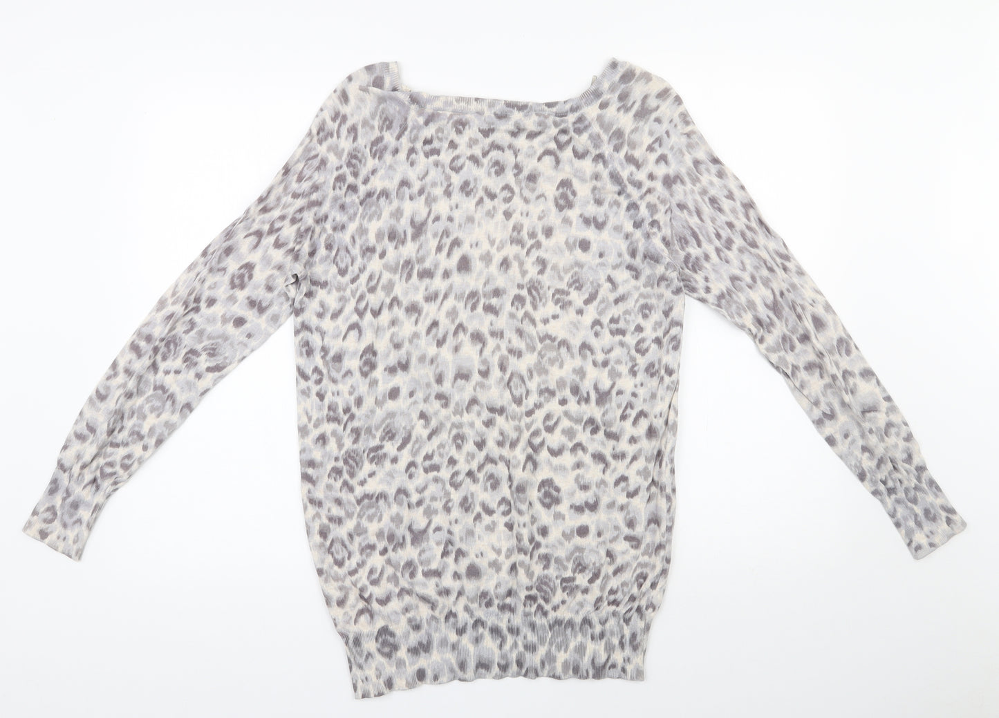 Oasis Womens Grey Boat Neck Animal Print Cotton Pullover Jumper Size M
