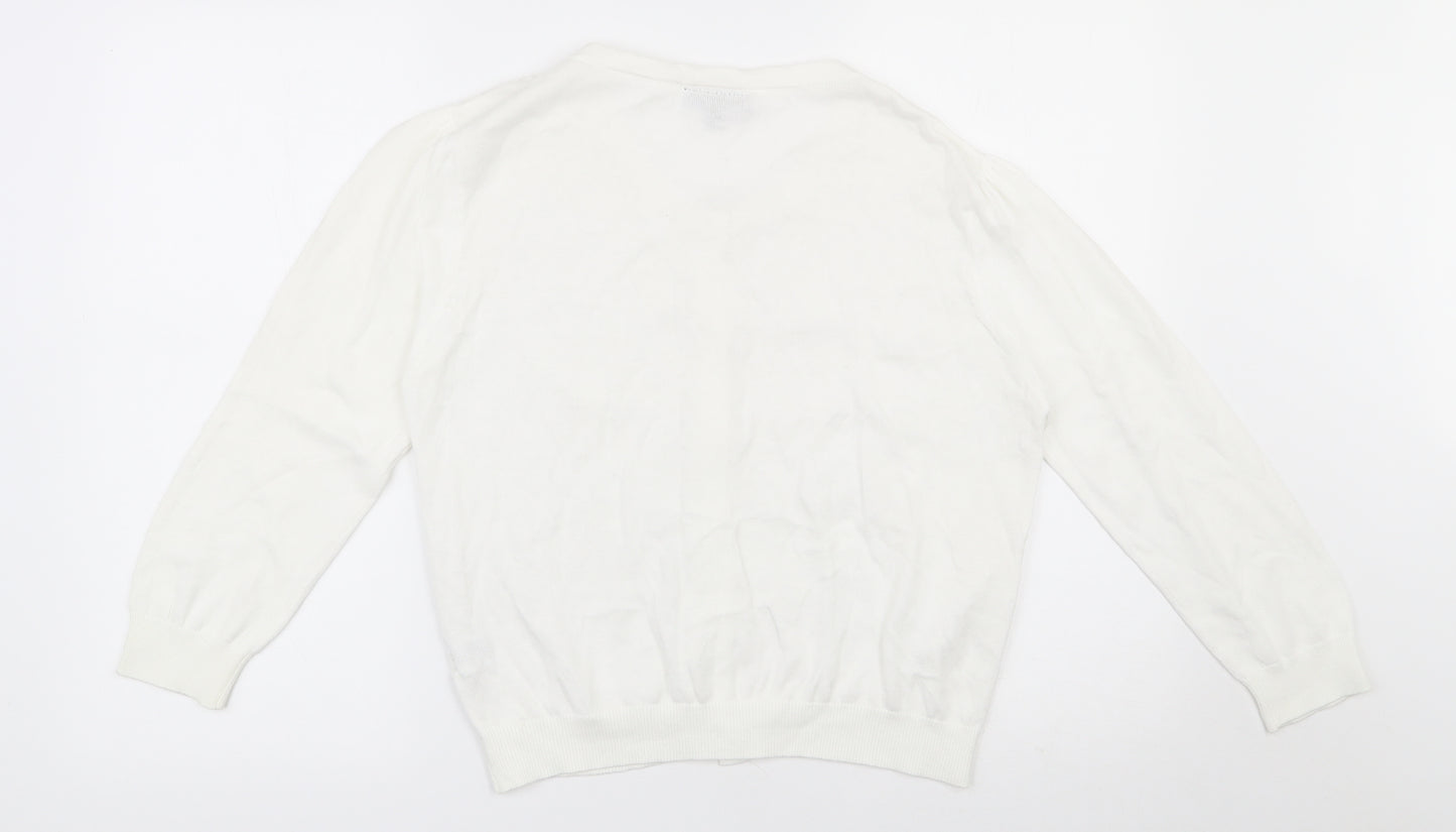 Warehouse Womens White Scoop Neck  Cotton Cardigan Jumper Size 14