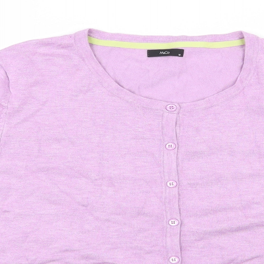 M&Co Womens Purple Scoop Neck  Viscose Cardigan Jumper Size 18