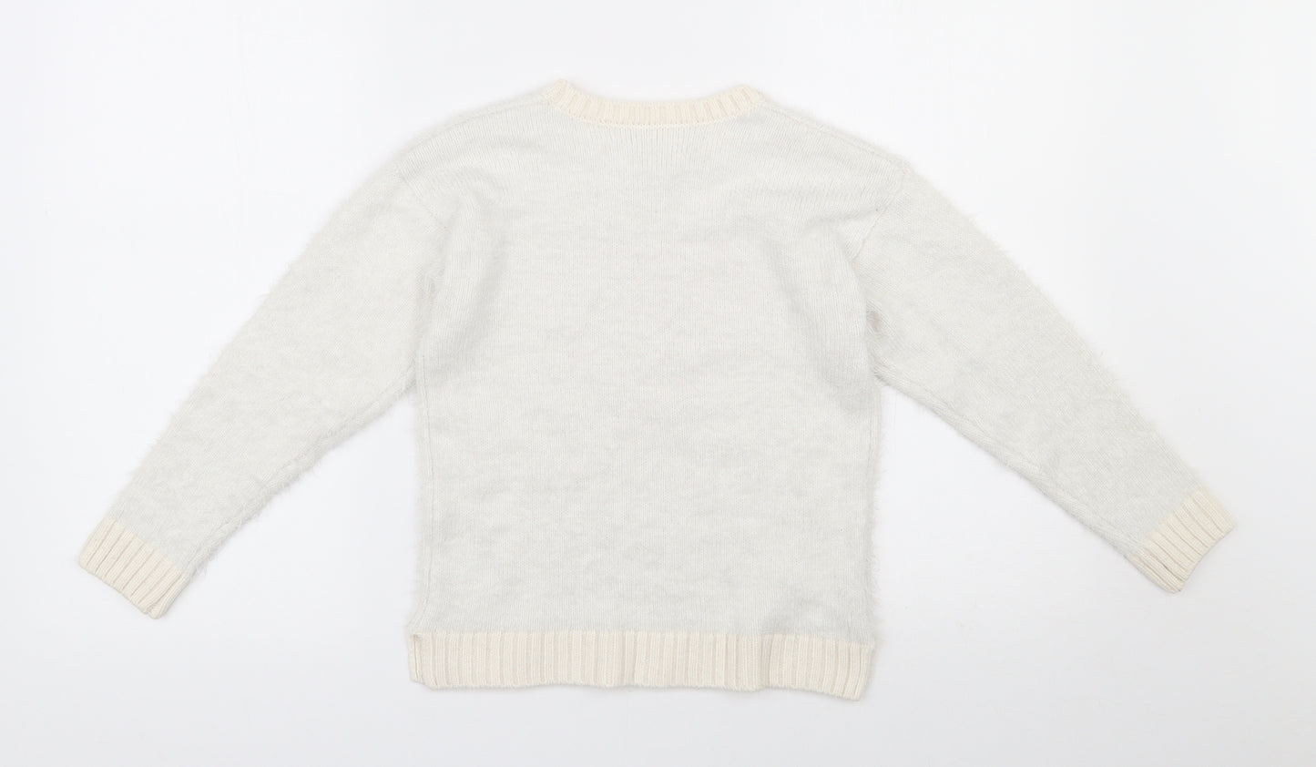 Nutmeg Girls Ivory Round Neck  Acrylic Pullover Jumper Size 7-8 Years  Pullover - Heart pattern
