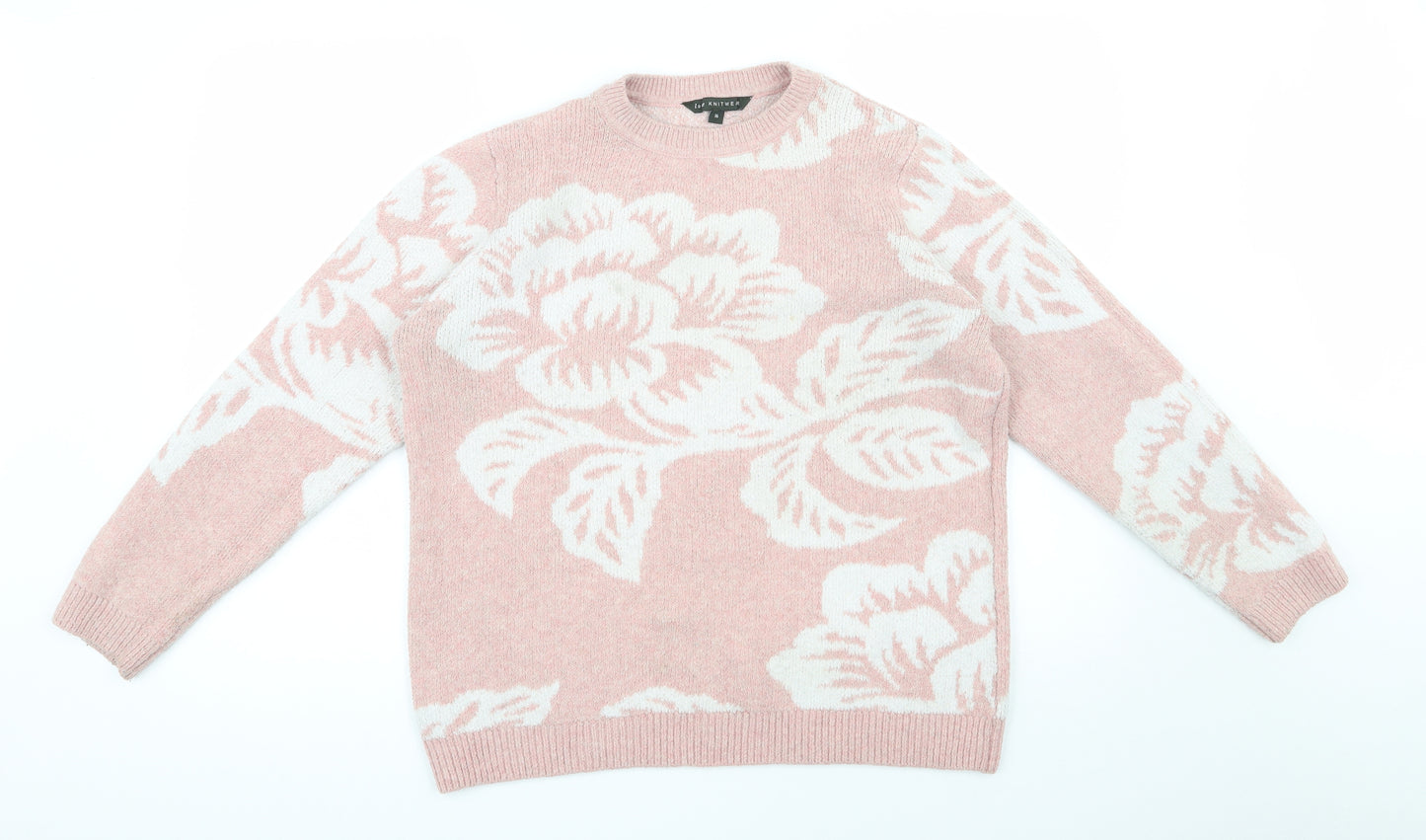 Love knitwear Womens Pink Round Neck Floral Polyester Pullover Jumper Size 16