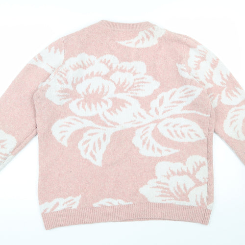 Love knitwear Womens Pink Round Neck Floral Polyester Pullover Jumper Size 16