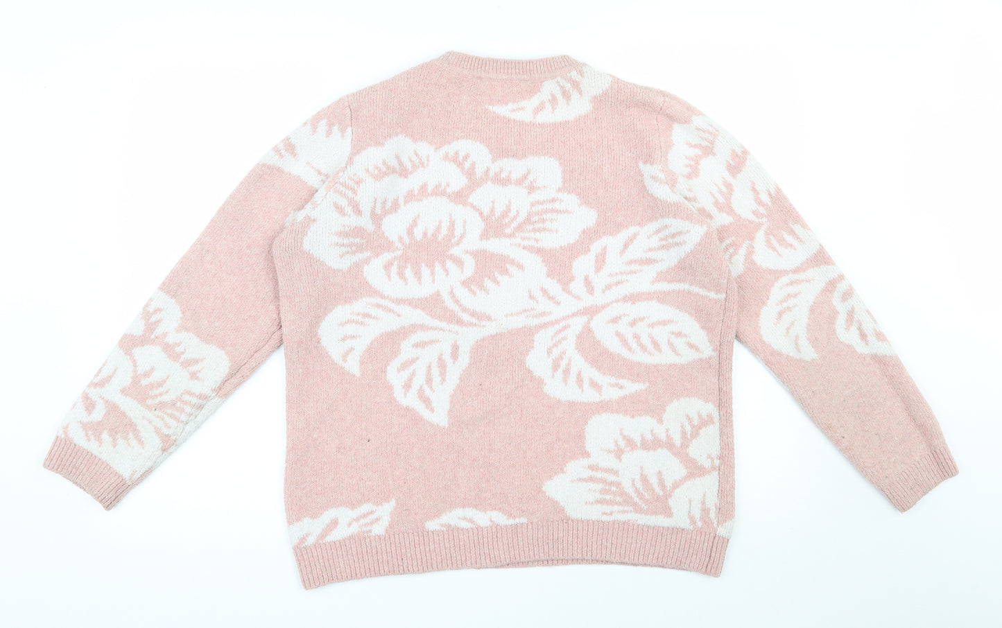 Love knitwear Womens Pink Round Neck Floral Polyester Pullover Jumper Size 16