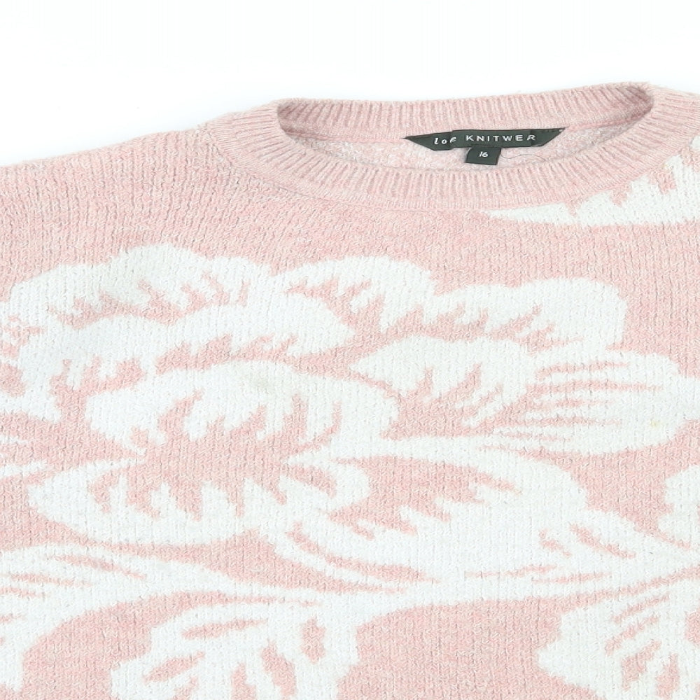 Love knitwear Womens Pink Round Neck Floral Polyester Pullover Jumper Size 16