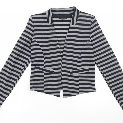 Warehouse Womens Grey V-Neck Striped Acrylic Cardigan Jumper Size 10