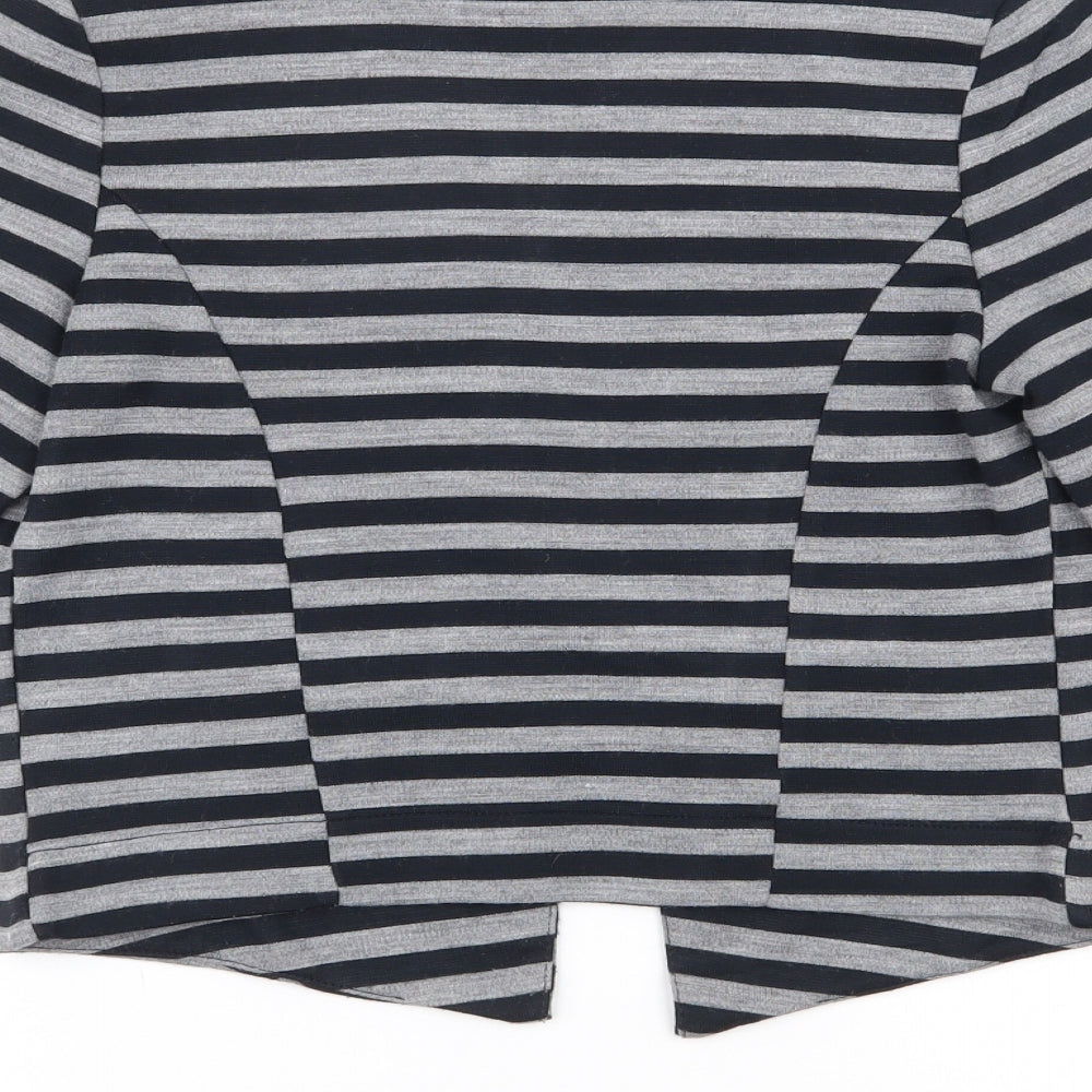 Warehouse Womens Grey V-Neck Striped Acrylic Cardigan Jumper Size 10