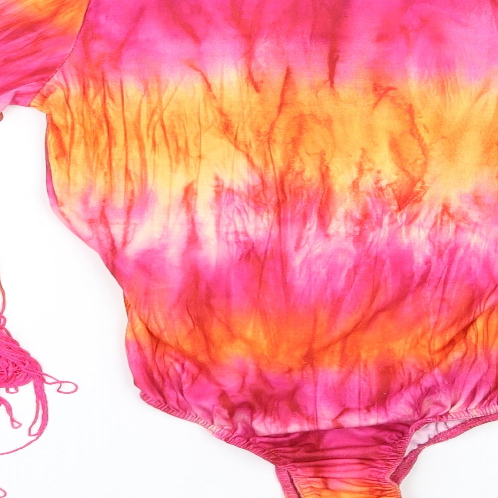 PRETTYLITTLETHING Womens Pink Tie Dye Polyester Bodysuit One-Piece Size 6  Snap