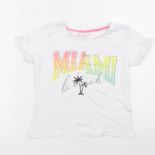 Primark Girls White  100% Cotton Basic T-Shirt Size 8-9 Years Round Neck Pullover - Miami