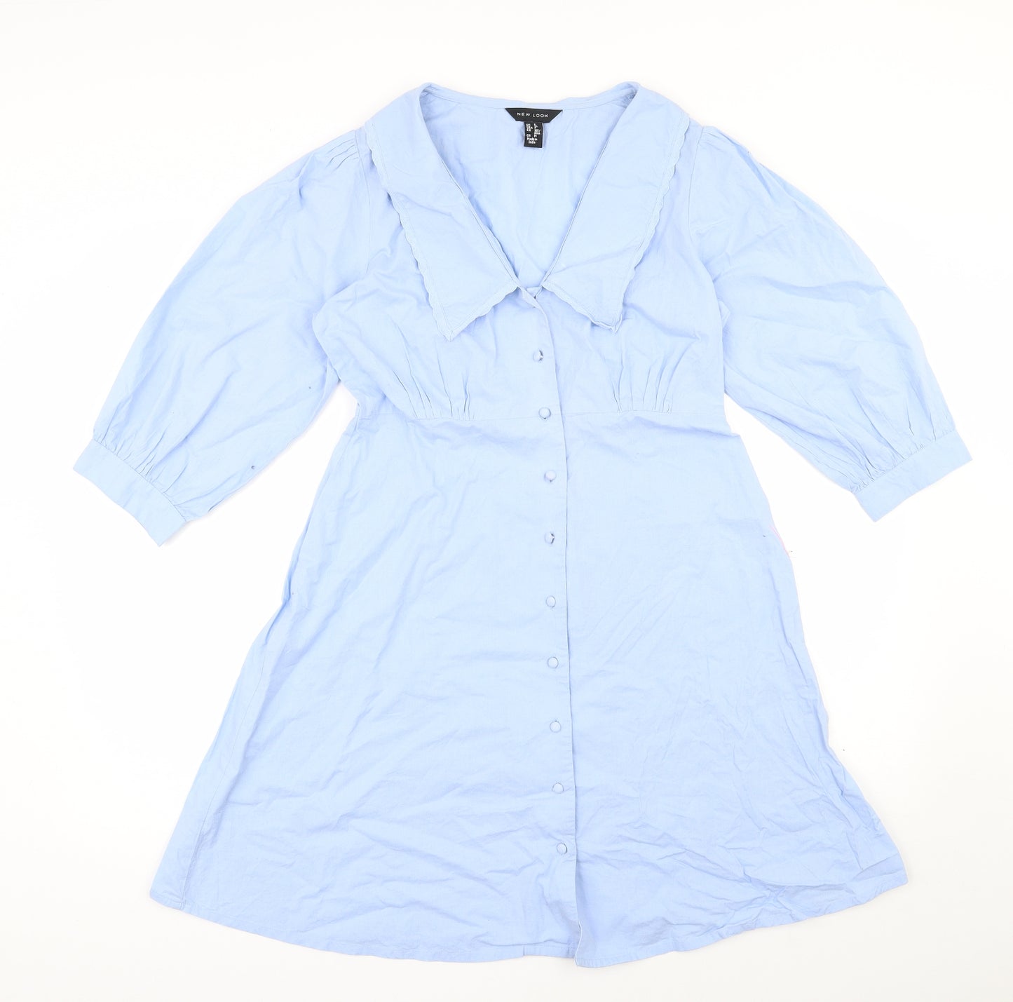 New Look Womens Blue  100% Cotton Fit & Flare  Size 8  Collared Button
