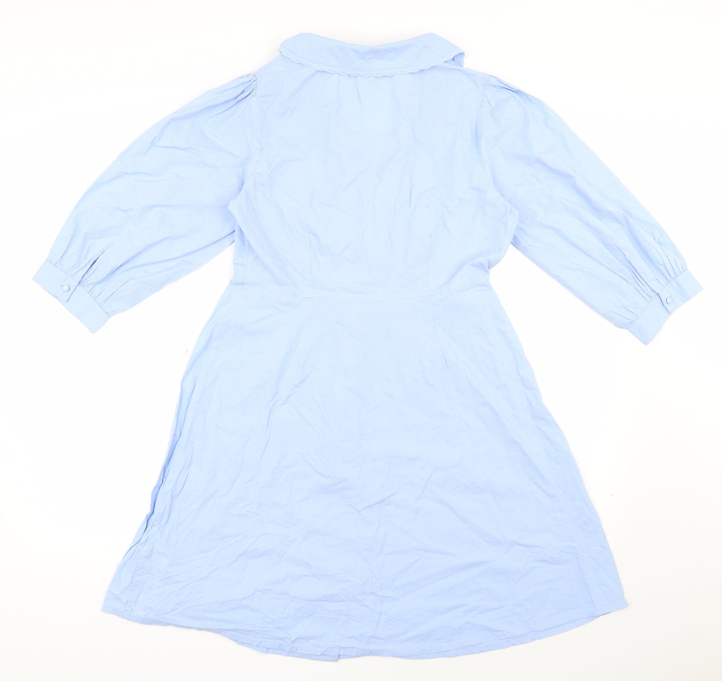 New Look Womens Blue  100% Cotton Fit & Flare  Size 8  Collared Button