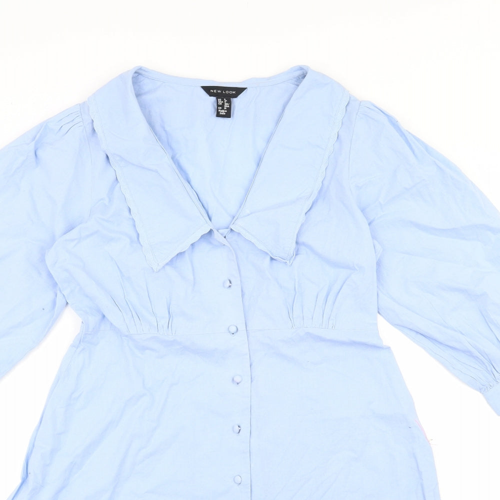 New Look Womens Blue  100% Cotton Fit & Flare  Size 8  Collared Button
