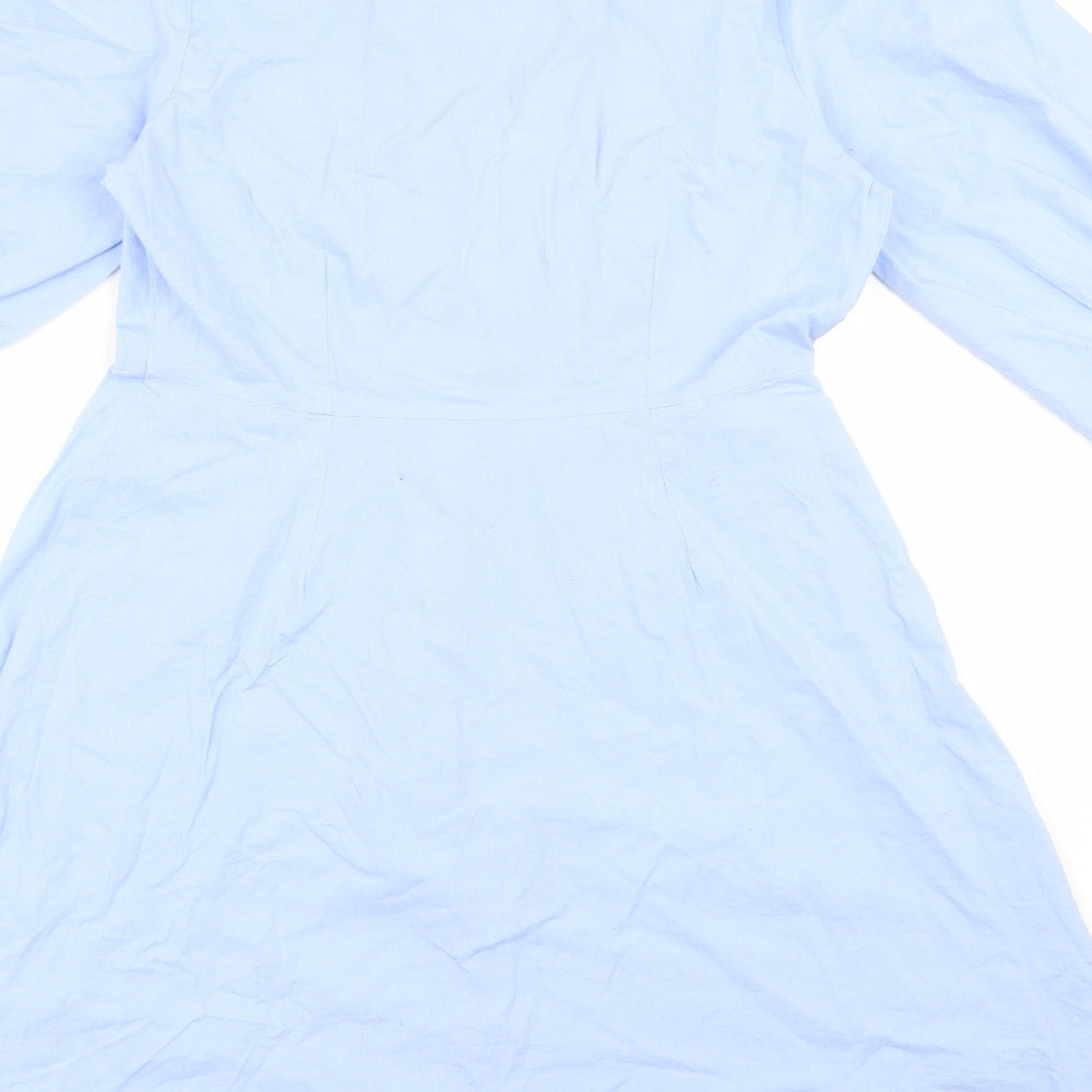 New Look Womens Blue  100% Cotton Fit & Flare  Size 8  Collared Button