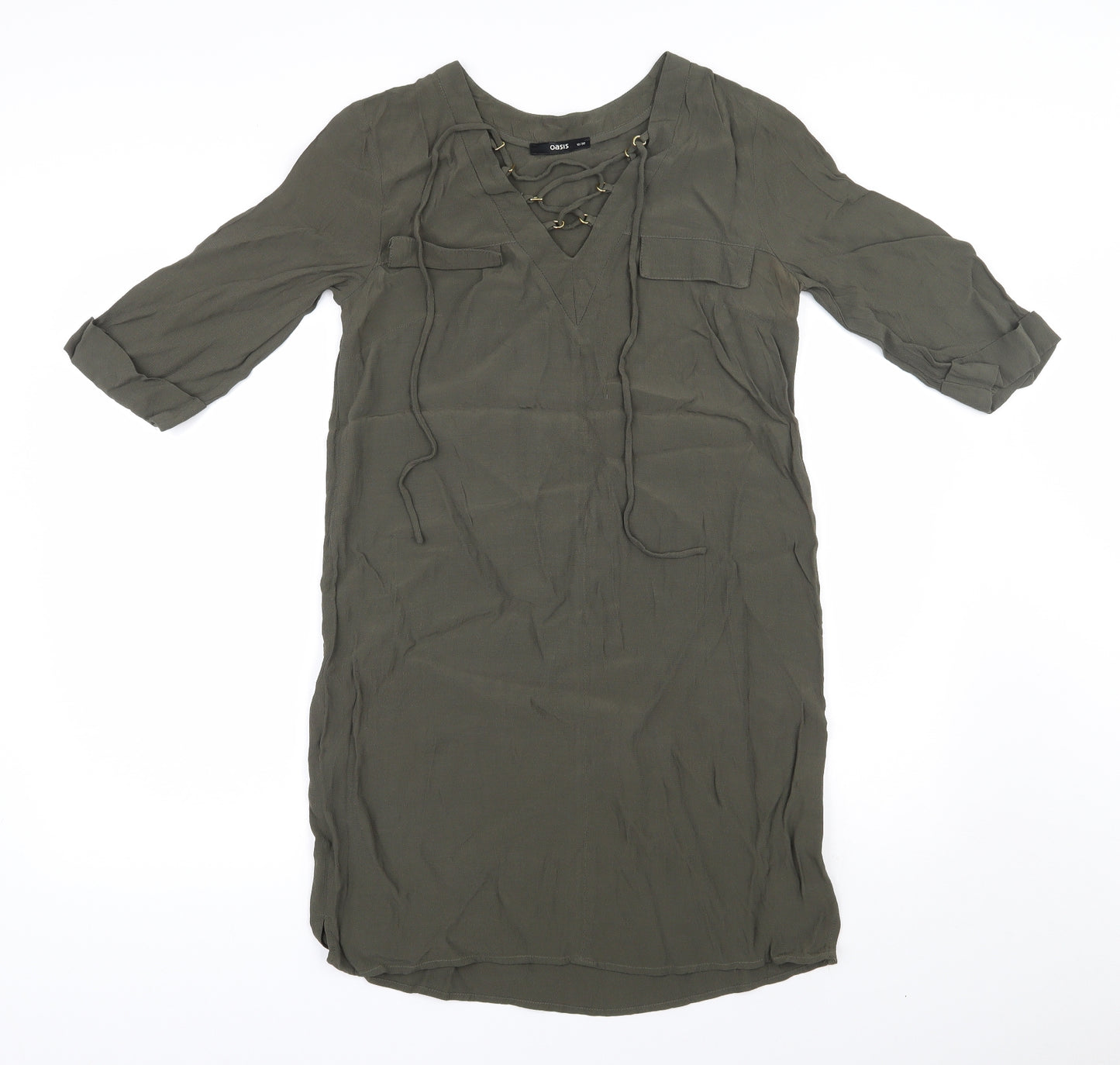 Oasis Womens Green  Viscose Shift  Size 10  V-Neck Pullover