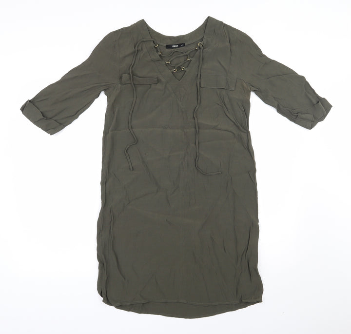 Oasis Womens Green  Viscose Shift  Size 10  V-Neck Pullover