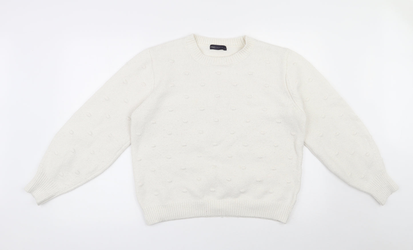 Marks and Spencer Womens White Round Neck  Polyester Pullover Jumper Size L