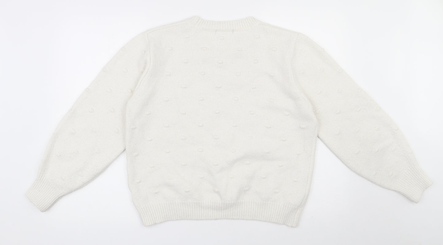 Marks and Spencer Womens White Round Neck  Polyester Pullover Jumper Size L