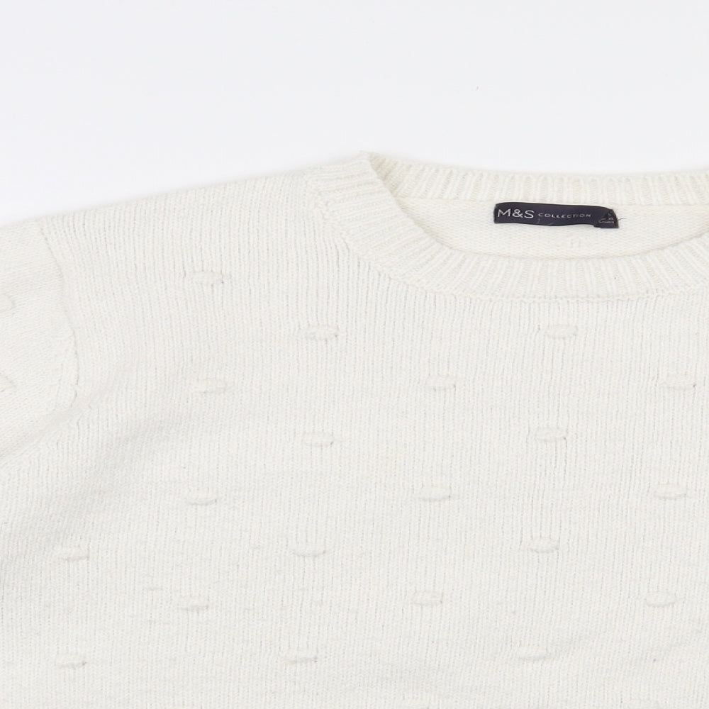 Marks and Spencer Womens White Round Neck  Polyester Pullover Jumper Size L