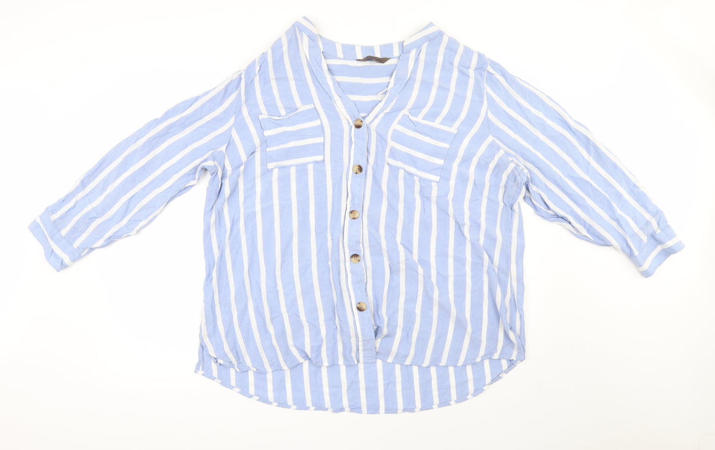 Belle Curve Womens Blue Striped Viscose Basic Button-Up Size 20 V-Neck