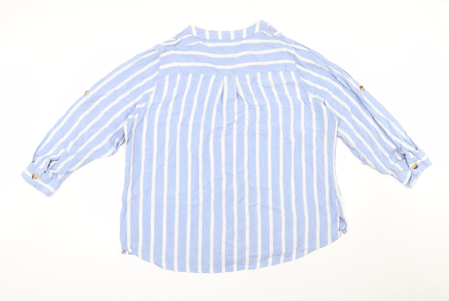 Belle Curve Womens Blue Striped Viscose Basic Button-Up Size 20 V-Neck