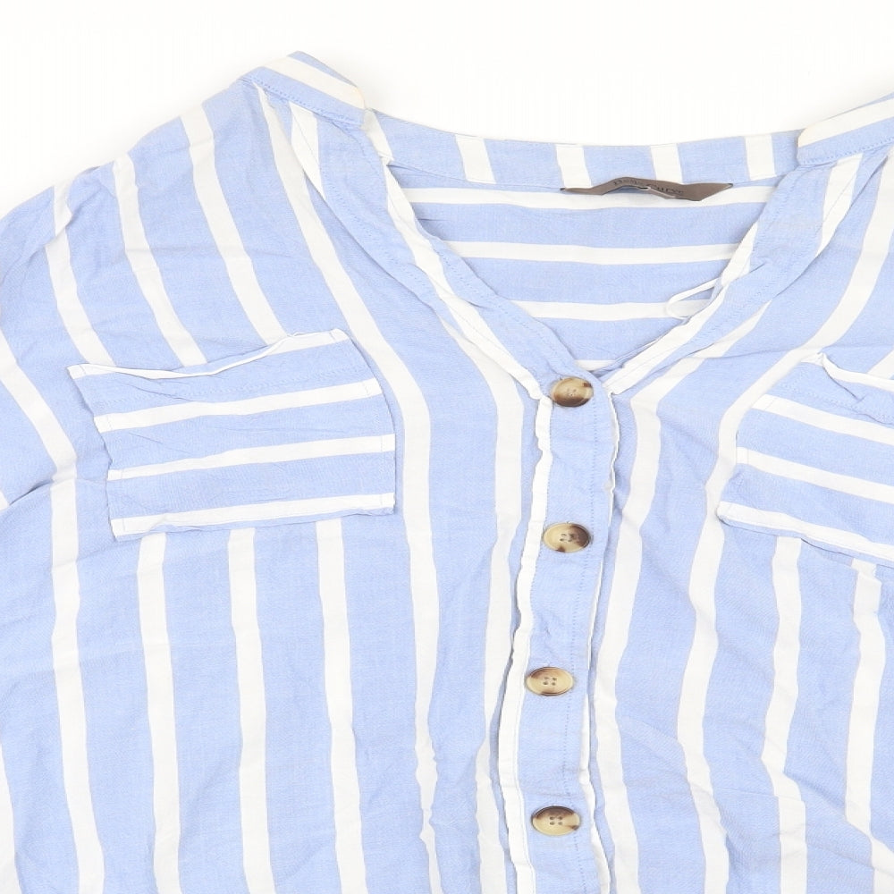 Belle Curve Womens Blue Striped Viscose Basic Button-Up Size 20 V-Neck
