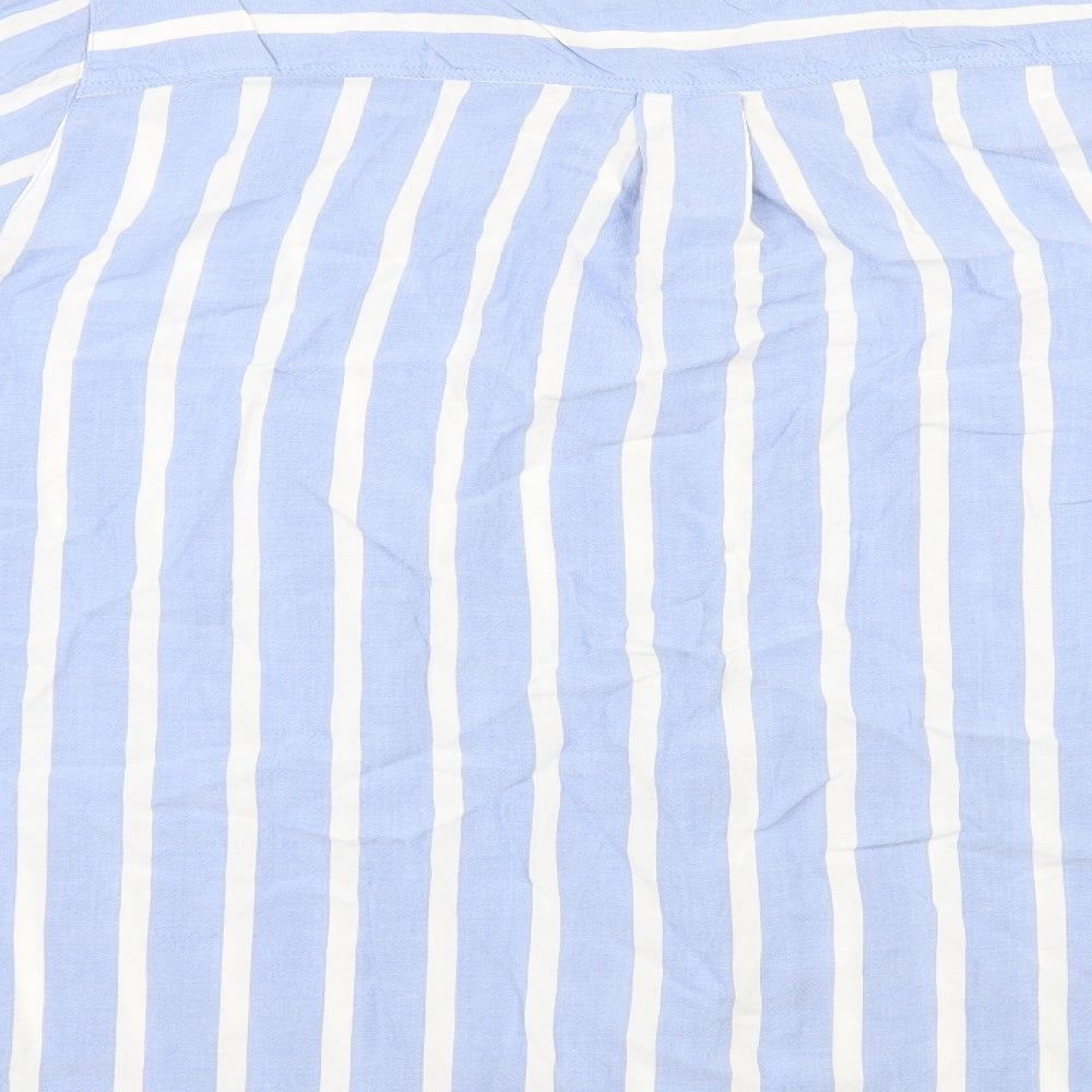 Belle Curve Womens Blue Striped Viscose Basic Button-Up Size 20 V-Neck