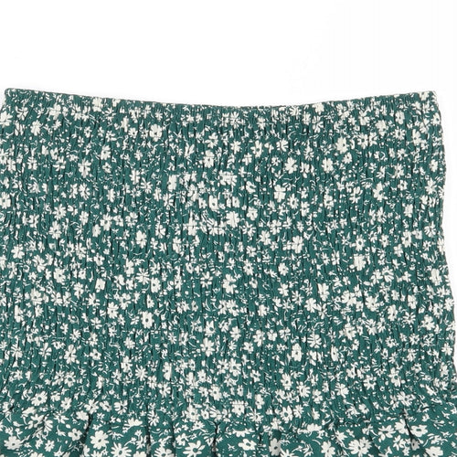 SheIn Womens Green Floral Polyester Basic Blouse Size S Off the Shoulder