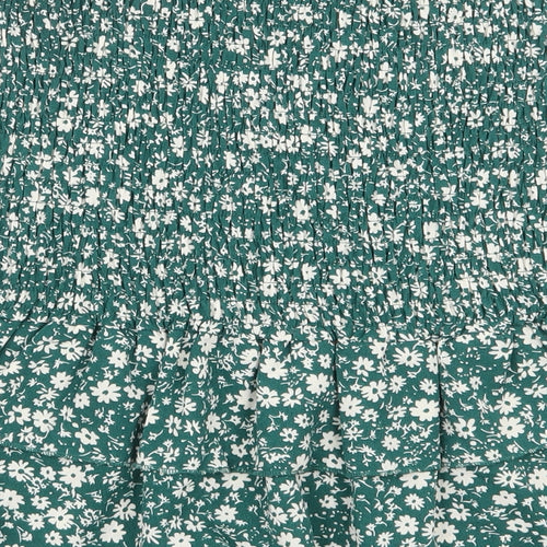 SheIn Womens Green Floral Polyester Basic Blouse Size S Off the Shoulder