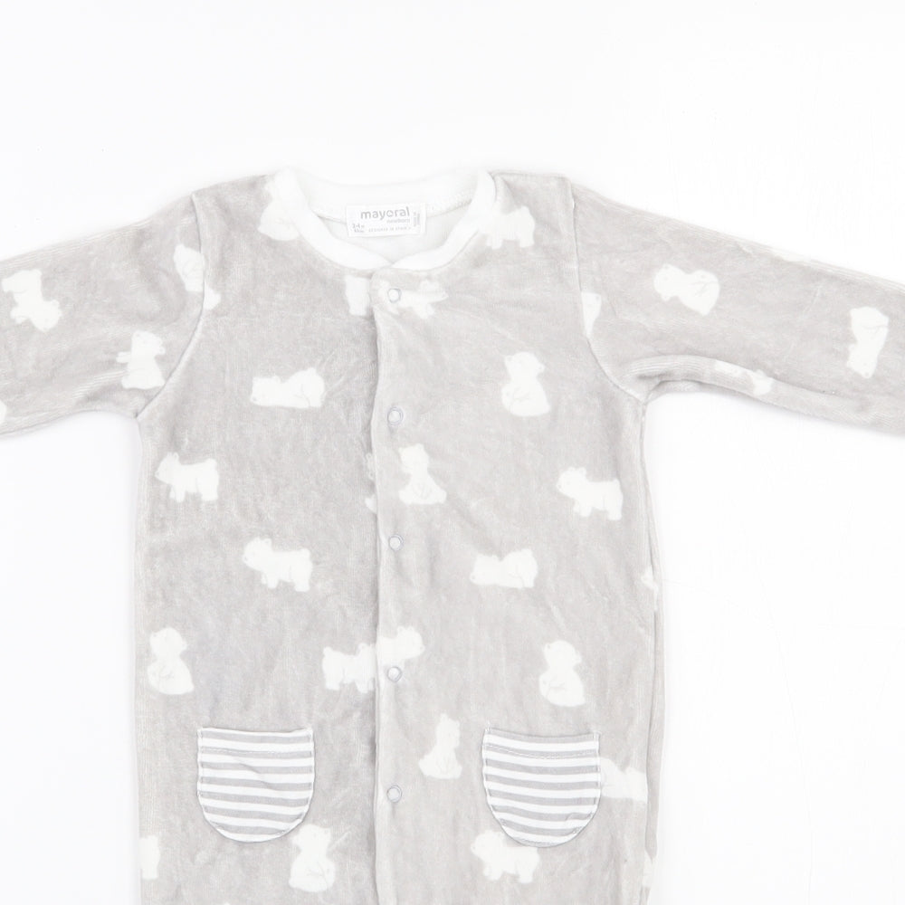 Mayoral Baby Grey  Cotton Babygrow One-Piece Size 0-3 Months  Snap - Bear pattern