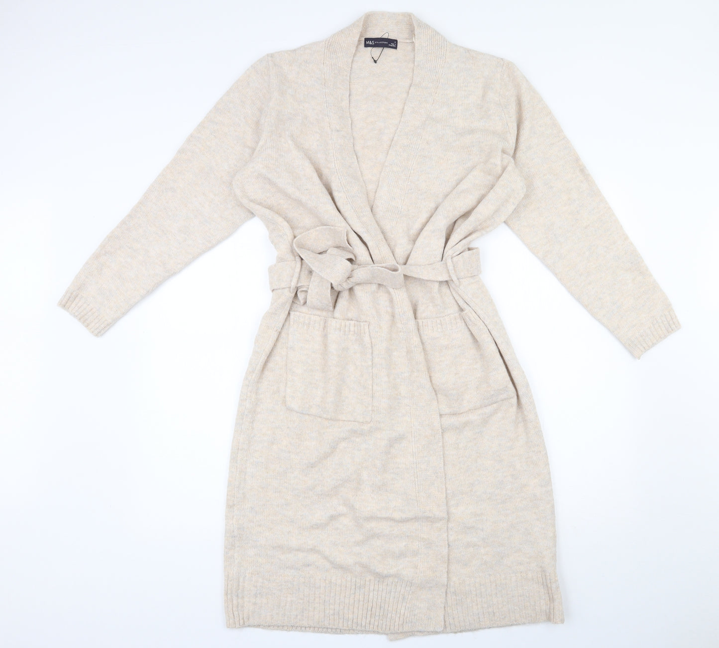 Marks and Spencer Womens Beige V-Neck  Acrylic Wrap Jumper Size S