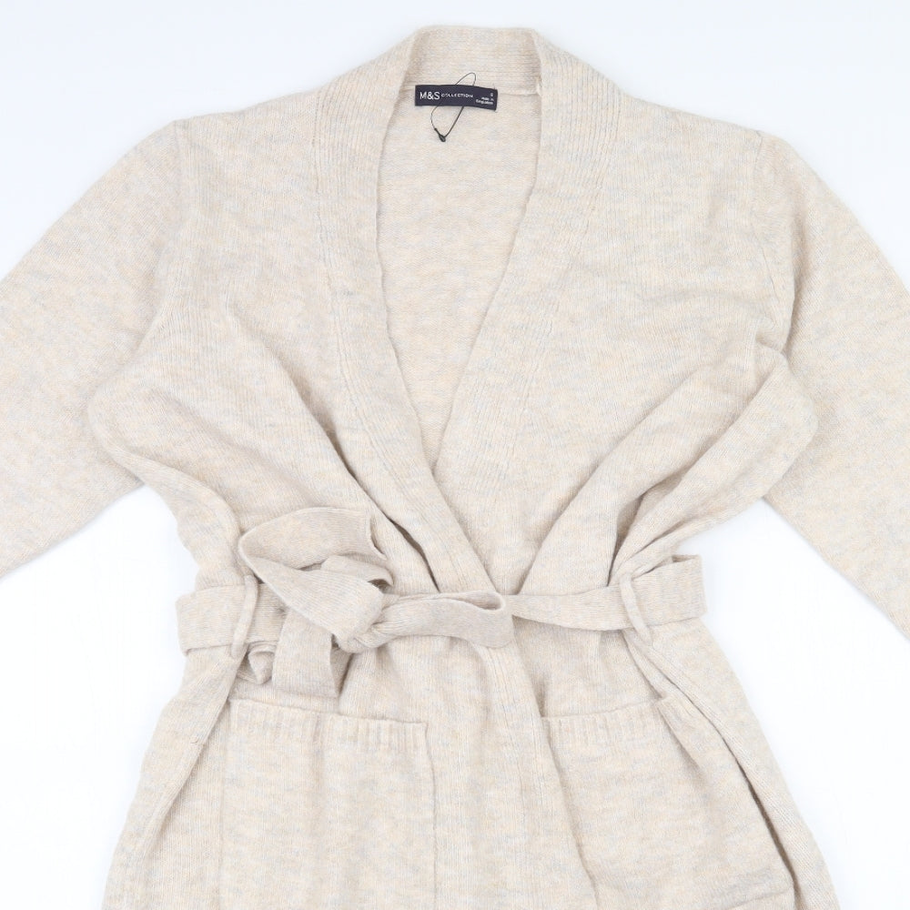 Marks and Spencer Womens Beige V-Neck  Acrylic Wrap Jumper Size S
