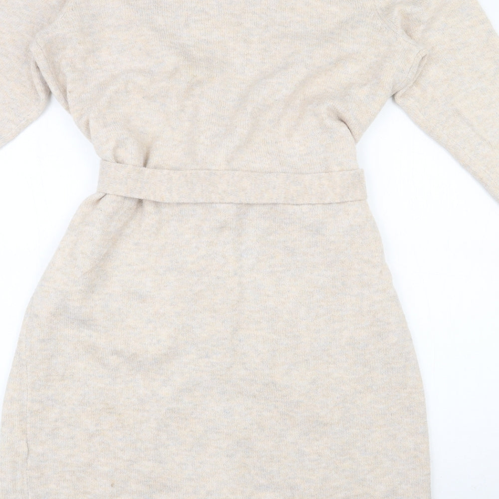 Marks and Spencer Womens Beige V-Neck  Acrylic Wrap Jumper Size S