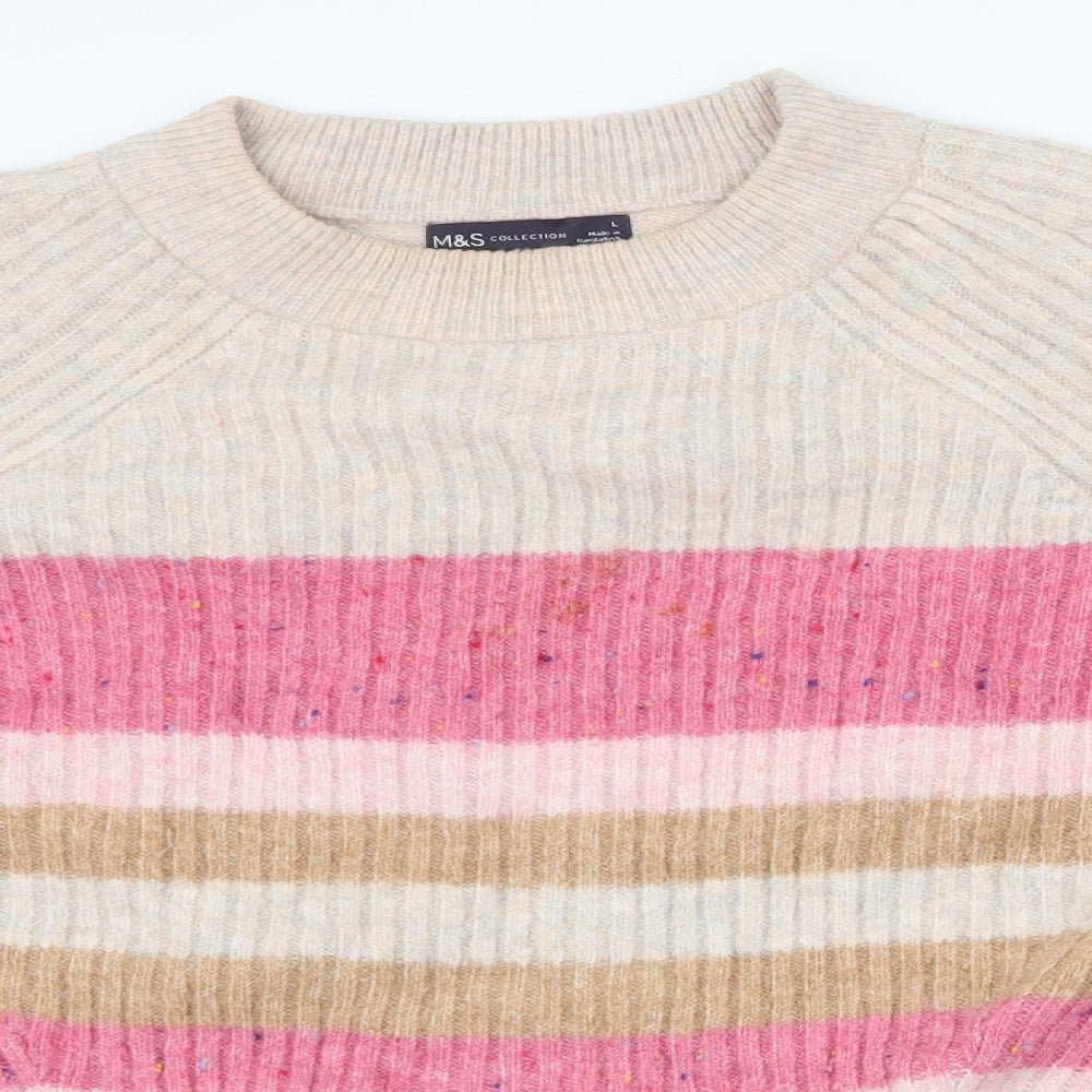 Marks and Spencer Womens Pink High Neck Striped Acrylic Pullover Jumper Size L