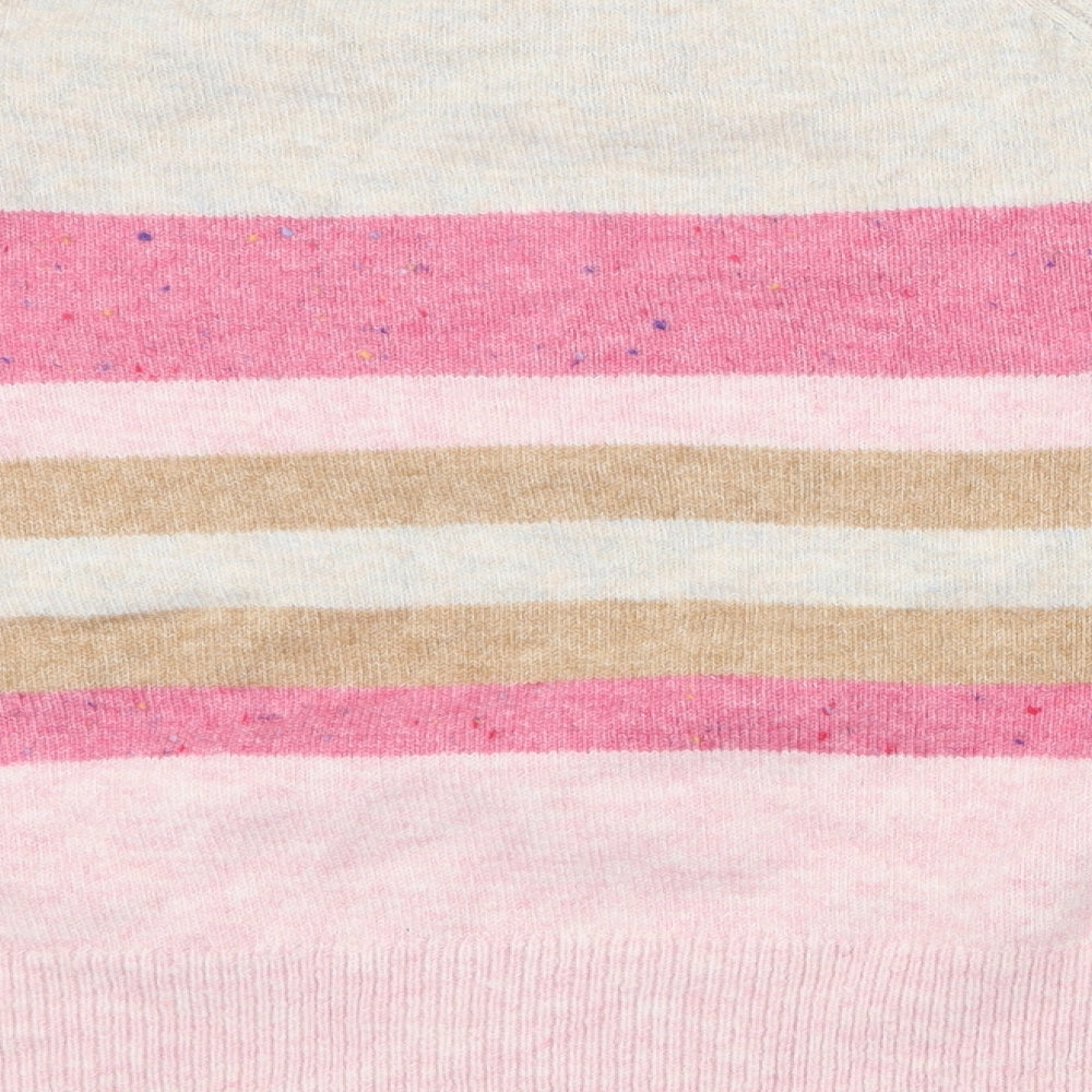 Marks and Spencer Womens Pink High Neck Striped Acrylic Pullover Jumper Size L
