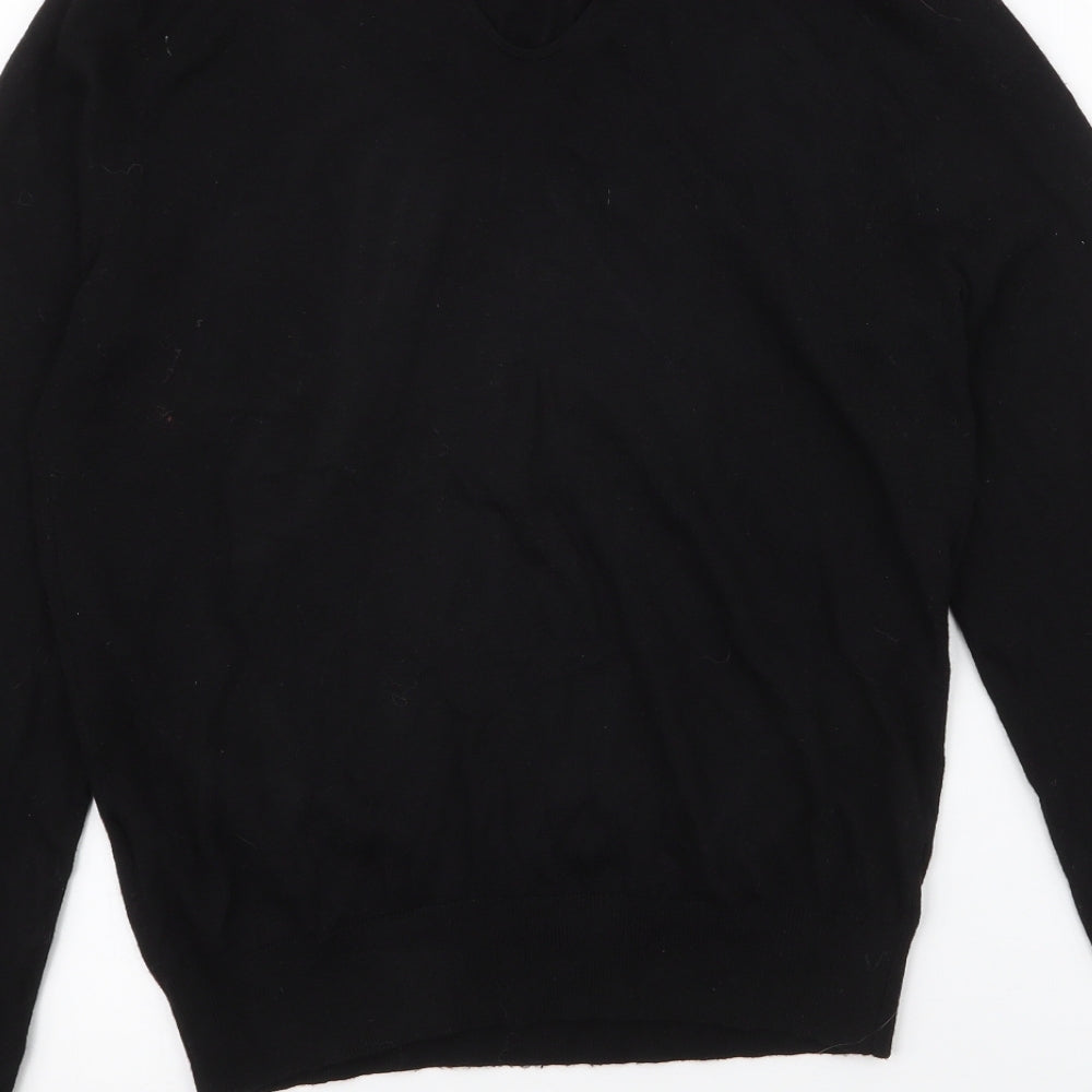 Zara Womens Black High Neck  Modal Pullover Jumper Size M   - Pearl Detail neckline