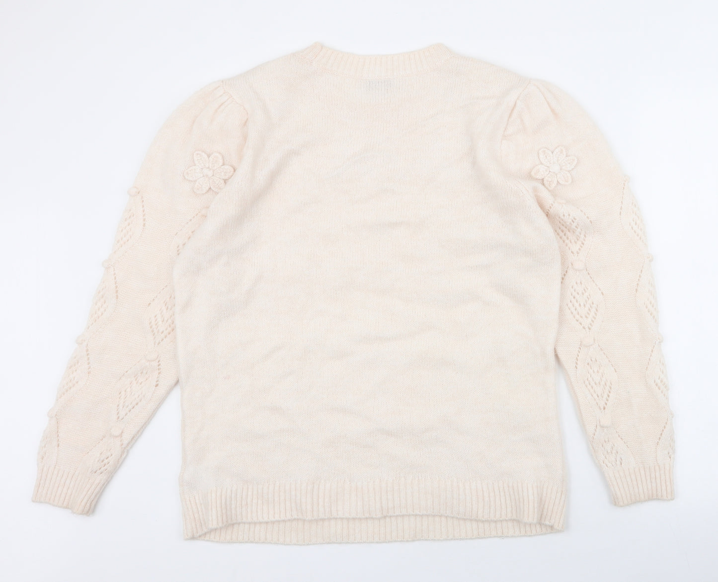 Monsoon Womens Ivory Round Neck Floral Acrylic Pullover Jumper Size L