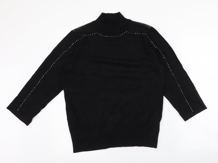 Cable & Gauge Womens Black Round Neck Viscose Pullover Jumper Size M - Mesh Shoulders