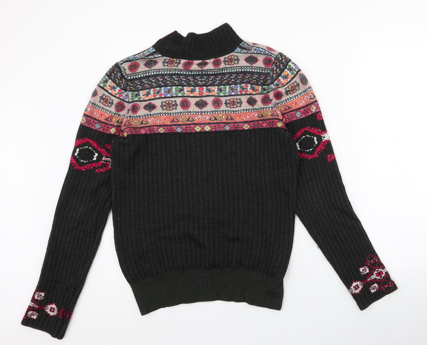 Desigual Womens Green High Neck Fair Isle Polyester Pullover Jumper Size L   - christmas