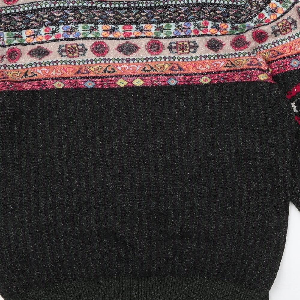 Desigual Womens Green High Neck Fair Isle Polyester Pullover Jumper Size L   - christmas