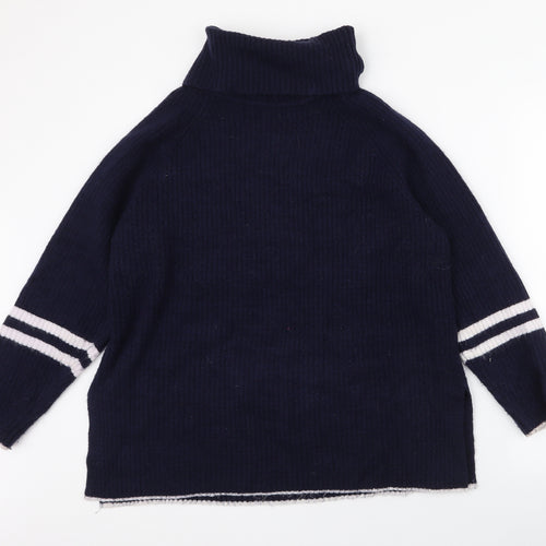First Avenue Womens Blue Roll Neck Striped Acrylic Pullover Jumper Size M