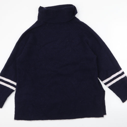 First Avenue Womens Blue Roll Neck Striped Acrylic Pullover Jumper Size M