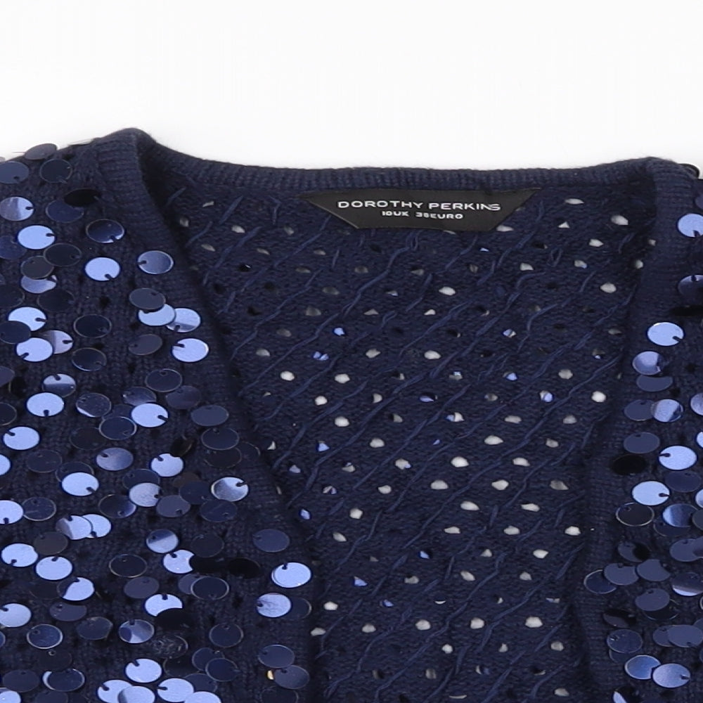 Dorothy Perkins Womens Blue Round Neck  Acrylic Cardigan Jumper Size 10   - cropped