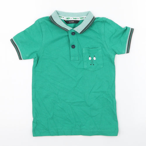 George Boys Green  100% Cotton Jersey Polo Size 2-3 Years Collared Button - crocodile