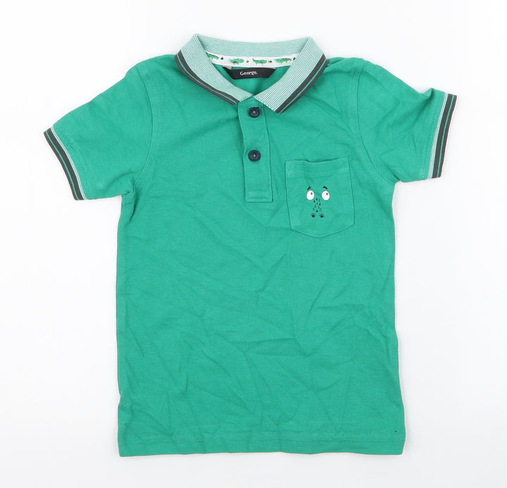 George Boys Green 100% Cotton Jersey Polo Size 2-3 Years Collared Button - crocodile